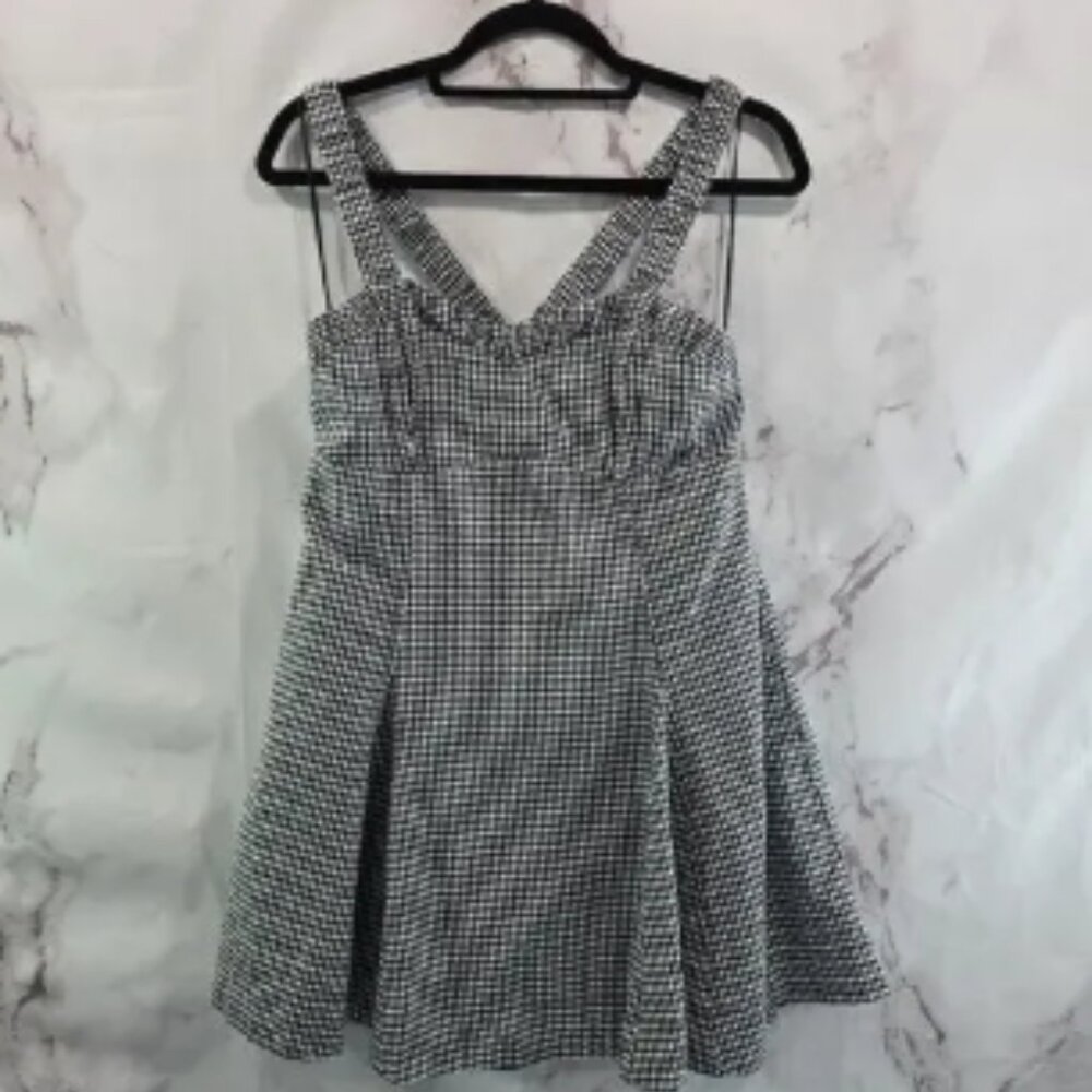 Anthropologie Dress Women Medium Black Gingham Criss Cross Smocked Picnic Pin Up